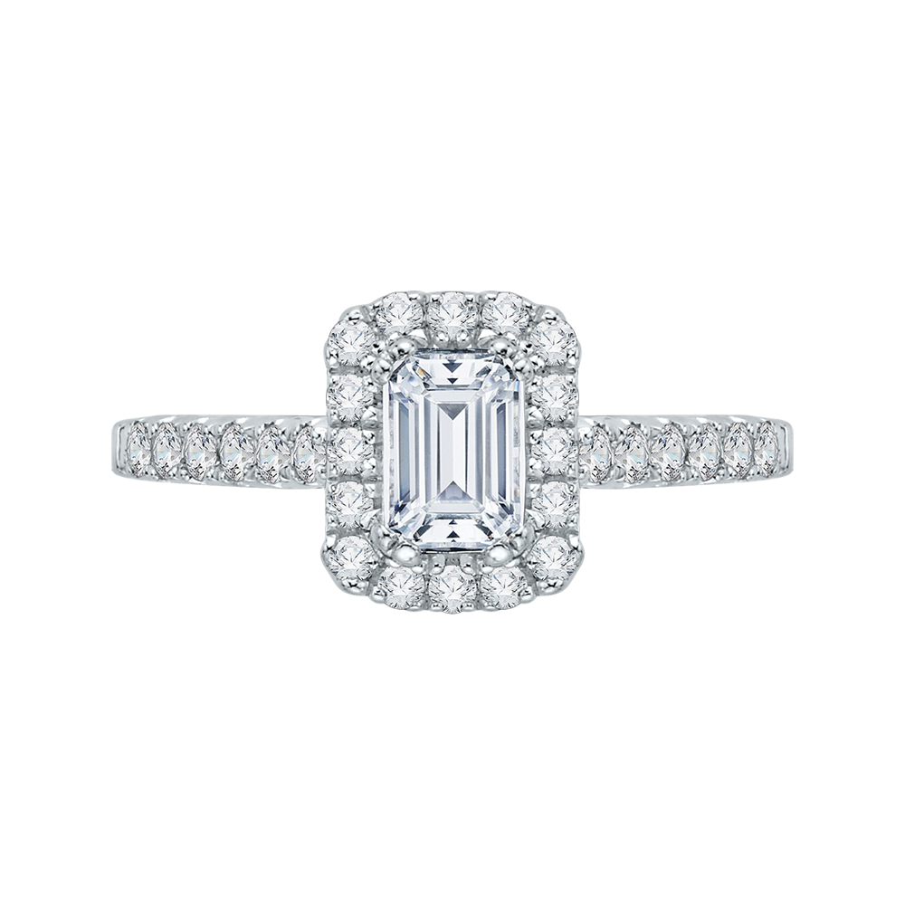 14k white gold emerald diamond halo engagement ring