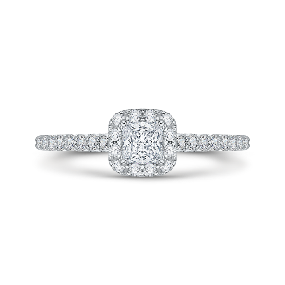 14k white gold princess diamond halo engagement ring