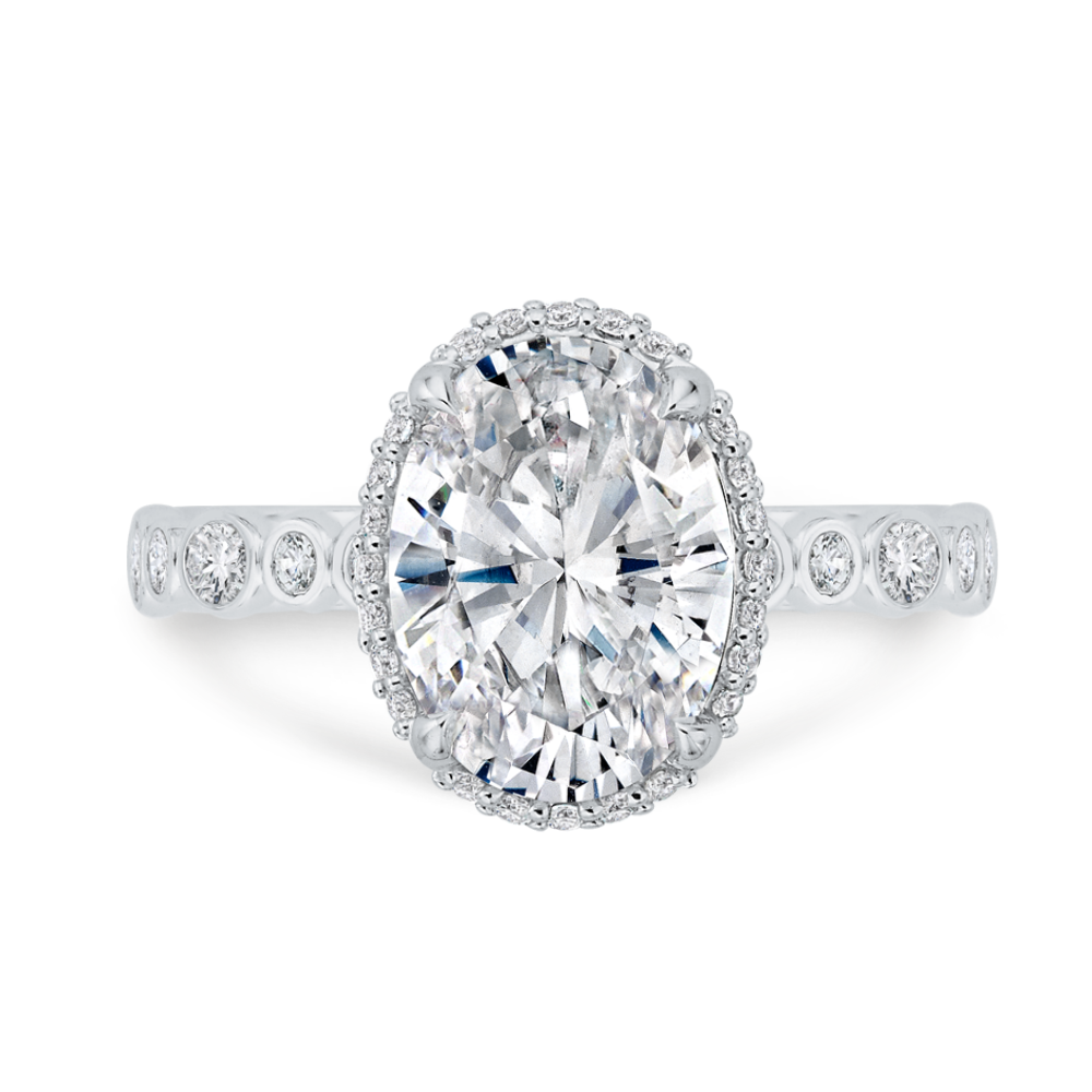 14k white gold oval cut diamond halo engagement ring (semi mount)